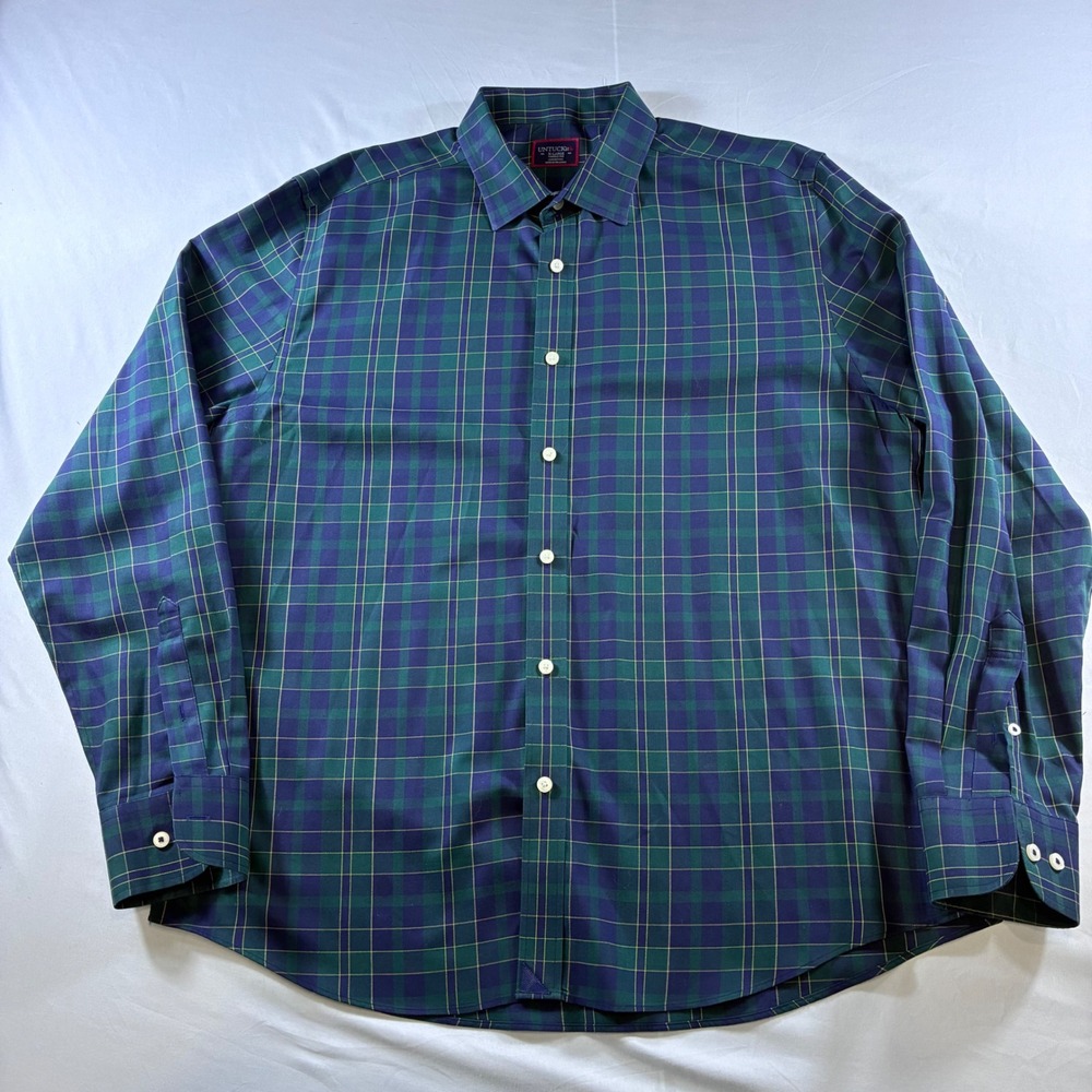 UNTUCKit Mens XL Long Sleeve Plaid Button Down Shirt Green Blue Wrinkle Free